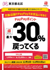 東京都北区　商店でPayPayを使って買い物しよう‼︎2022年12月最大30%還元