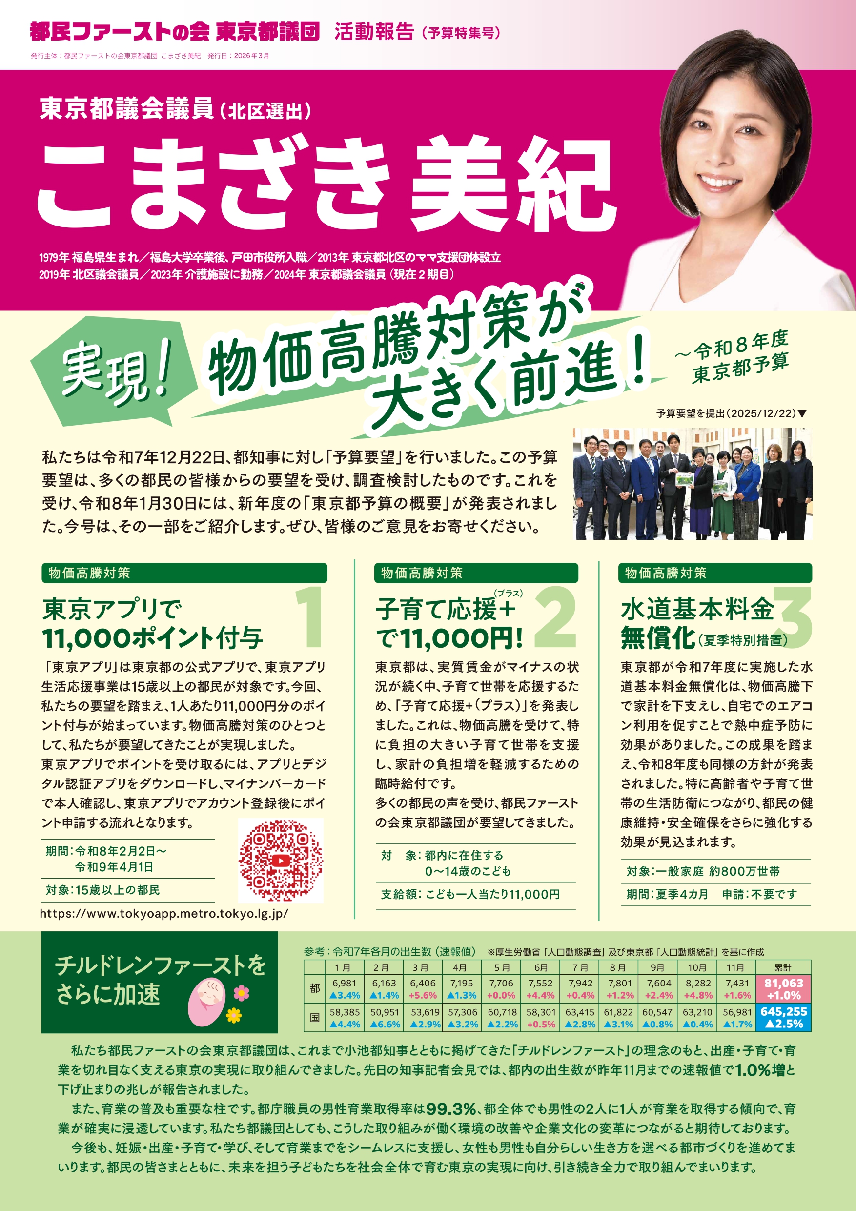 都民ファーストの会東京都議団 活動報告 表面